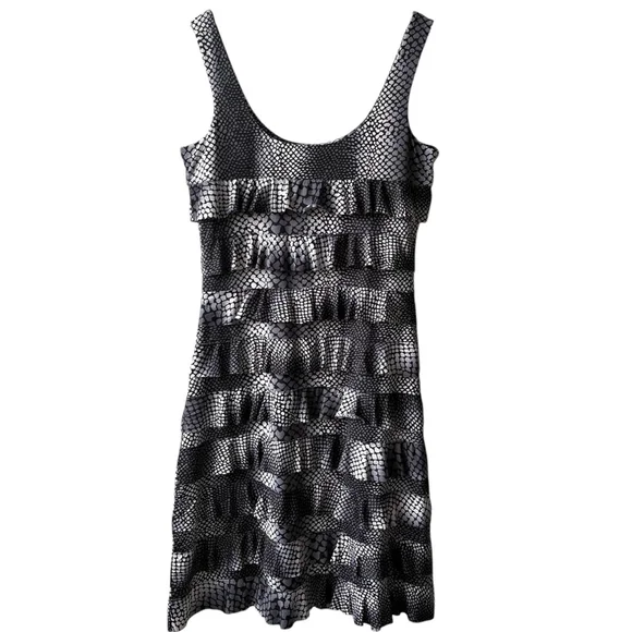 Tango Mango Monochrome Animal Print Scoop Neck Tank Dress Tiered Ruffled SMALL - Picture 6 of 11